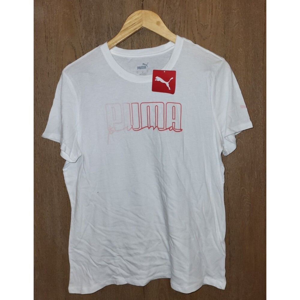 Puma Womens White Luxury Logo T Shirt  Short Sleeve Size Large